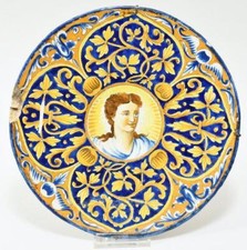 Antique Italian Renaissance Faenza Portrait Plate Majolica Deruta Urbino  24cm