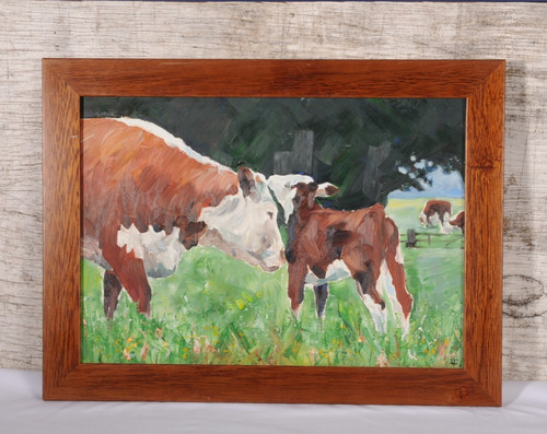 Oil painting hereford - painting, cows
