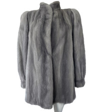 Real Natural BLUE MINK Fur Coat SAPPHIRE SILVER Grey Gray Jacket 1980s Size 10 S