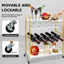 Luxury Gold 3-Tier Mobile Bar - Locking Wheels, Integrated Wine & Glass Holder