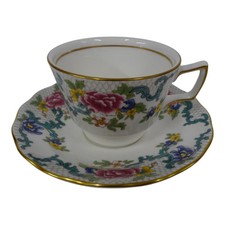 Royal Doulton Booths Floradora Gold Flat Cup & Saucer Majestic Collection 2 5/8"