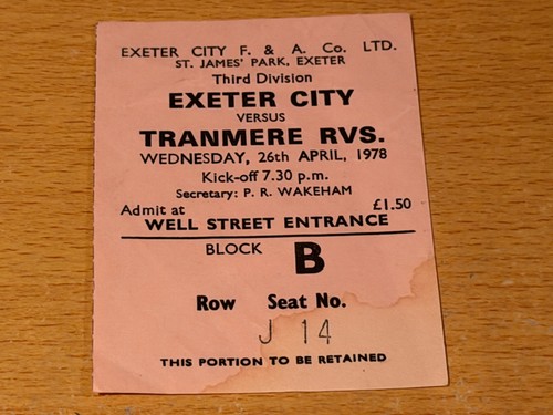 Ticket 1977 exeter city v - 1977/78,