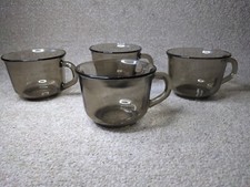 4 x Vintage 70's Smoked Brown Glass Coffee Mugs Cups Arcoroc France