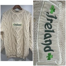 Vintage 1980’s Tivoli Wool Ireland Cream Cable Knot Sweater - XL