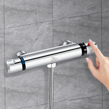 Thermostatic Exposed Bar Mixer Shower Valve Tap Round Chrome Bottom 1/2" Outlet