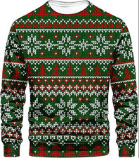 Men's Ugly Christmas Jumper Sweater Xmas Tree Reindeer Snowflake Printed Pullove