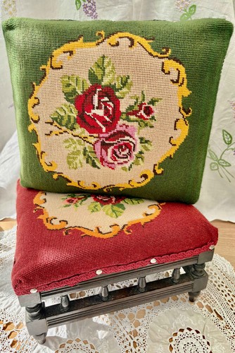 Vintage wooden footstool with - vintage,