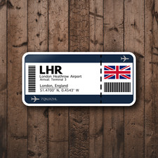 LHR London, UK Boarding Pass Glossy Sticker - Laptop/Decorative Travel Sticker