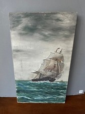Antique Oil On Canvass Painting Of Sailing Ship