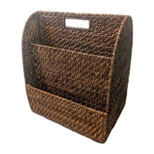 Magazine Rack Wooden Rattan Boho 70' 4 Tier Handle Solid Desktop Stand Vtg CH8