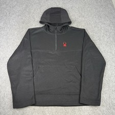 Spyder Hoodie Mens Medium Black Racer 1/4 Zip Fleece Lined Pullover Outdoor Logo