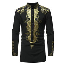 Men's Autumn Winter Luxury African Print Long Sleeve Dashiki Shirt Top Blouse US
