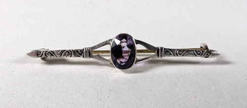 Vintage silver amethyst bar - silver,