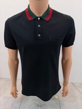 Gucci mens Web Knit Collar Polo T shirt, Size Medium, Black, Immaculate