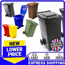 240L Large Outdoor Strong Rubbish Wheelie Bins With Rubber Wheels, Handle & Lids
