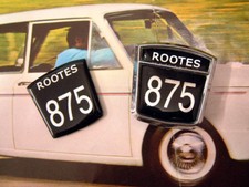 Pair Hillman Imp Rootes 875 Side Badge inserts - Not chrome bezel, just inserts