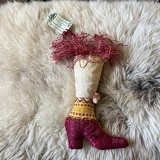 Vintage Antique Fabric Textile Christmas Victorian ‘Lucky’ Boot Decoration