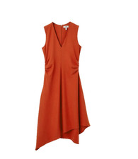 Cos Ruched Asymmetric Midi Dress Sz 8UK 4US S Cotton Heavy Jersey Burnt Orange