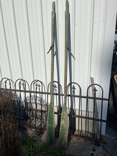 Antique green boat oars - green,