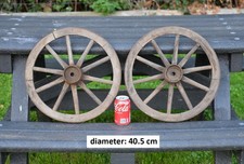 2x Vintage old wooden cart wagon wheel / 40.5 cm - FREE DELIVERY