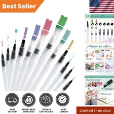 Junreox 12Pcs Watercolor Brush Pens,  Leakproof Water Brush Pen with 6 As
