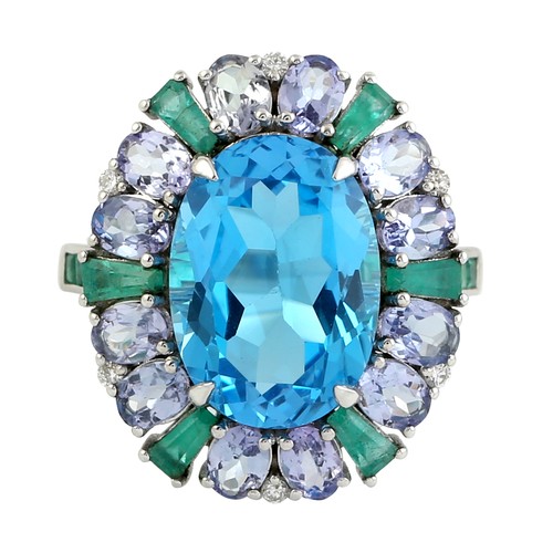Topaz tanzanite emerald ring - topaz,