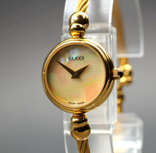 [N MINT]  Vintage Gucci 2700.2.Ｌ 20mm Shell Dial Gold Bangle Qz Women's Watch