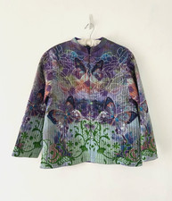 Phool Jacket VTG Butterfly Quilted Cotton Block Print Mandarin Collar Size 12