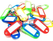 100 Key Tags Coloured Plastic Fobs Rings ID Luggage Label Name Car Keyring Tag