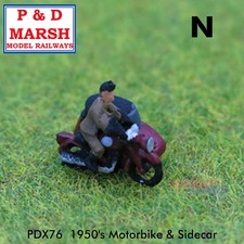 1950s MOTORBIKE SIDECAR & RIDER Painted ready to place PD Marsh 1:148 N X76