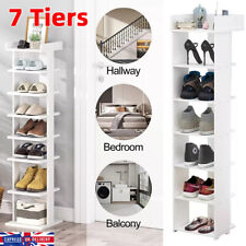 Wooden Single Row 7 Tier Shoe Rack Narrow Tall Shoe Cabinet Shelf Footwear Stand