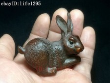 2.3 Inch Collection Chinese Old Boxwood Hand Carved rabbit Statue Decoration