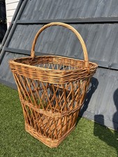 Large Basket Woven Wicker Brown Antique Storage Handle Open Weave Logs Fireplace