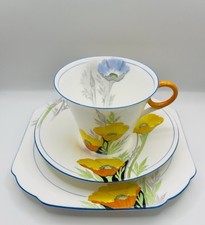 Shelley Fine Bone China Tea Trio: Cup Saucer Side Plate / Yellow Poppies / 12229