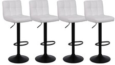 4 X White Bar Stools Breakfast Chairs Faux Leather Swivel, Black Metalwork