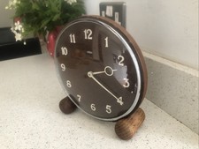 Vintage METAMEC Mantle Clock Dereham England Round Wood Wind Up Spring Clockwork