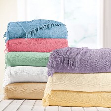 Geneva Candlewick Bedspread & Pillow Shams Pure Cotton Bedding with Wave Design