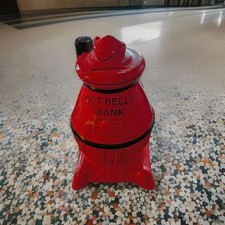 Vintage Pot Belly Bank Stove ceramic coin bank with stopper Nice condition! 