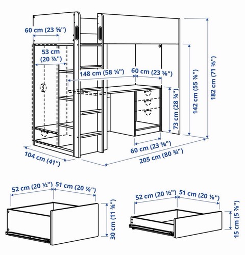 White kids single loft - white, bed