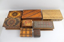 Boxes Antique Vintage Wooden Parquetry Pyrography Floral Hand Painted Cigarette