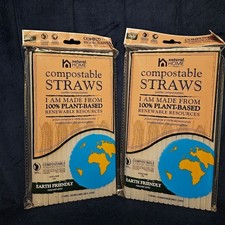 Natural Home Compostable Straws - White 2 Pack NEW
