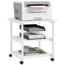 HOMCOM Mobile Printer Stand with Storage Printer Table for Home Office White