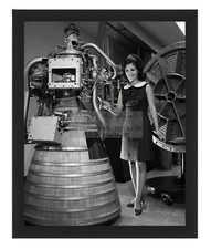 MISS NASA STANDING NEXT TO APOLLO ROCKET ENGINE 1968 8X10 FRAMED PHOTO