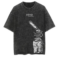 Chainsaw Man Vintage WashedT-Shirt Men Short Sleeve Round Neck Tee