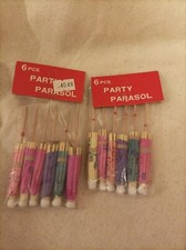 12x Vintage Drinks Cocktail Parasols Umbrellas Paper Wood