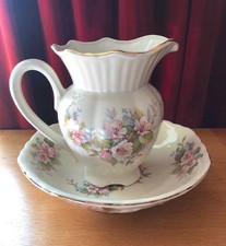 Vintage Maryleigh pottery Pitcher jug & bowl staffordshire cream & pink floral 