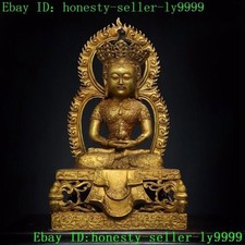 16" Tibetan fane Nepal Bronze Gilt Amitayus longevity God Goddess Buddha Statue