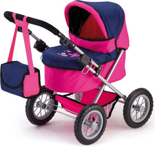 13013AA Dolls Pram Trendy, Stroller, Foldable, Height-Adjustable Handle, Bag