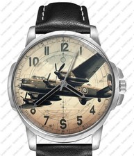 Avro Lancaster Bomber Wwii Aeroplane Raf 8 Black Leather Strap Watch