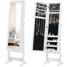 Costway Mirrored Jewelry Armoire Standing Jewelry Cabinet w/Full-Length Mirror
